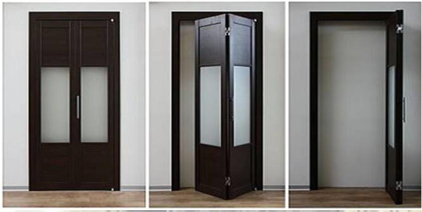 Шпонированные двери гармошка с матовыми стеклянными вставками Балашиха