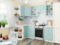 Небольшая угловая кухня в голубом и белом цвете Балашиха